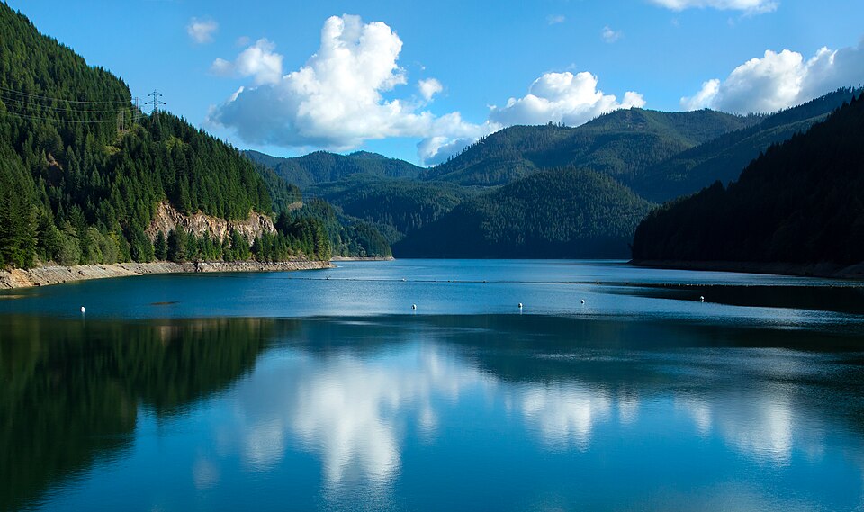 Detroit Lake at Log Boom Behind Detroit Dam, Oregon